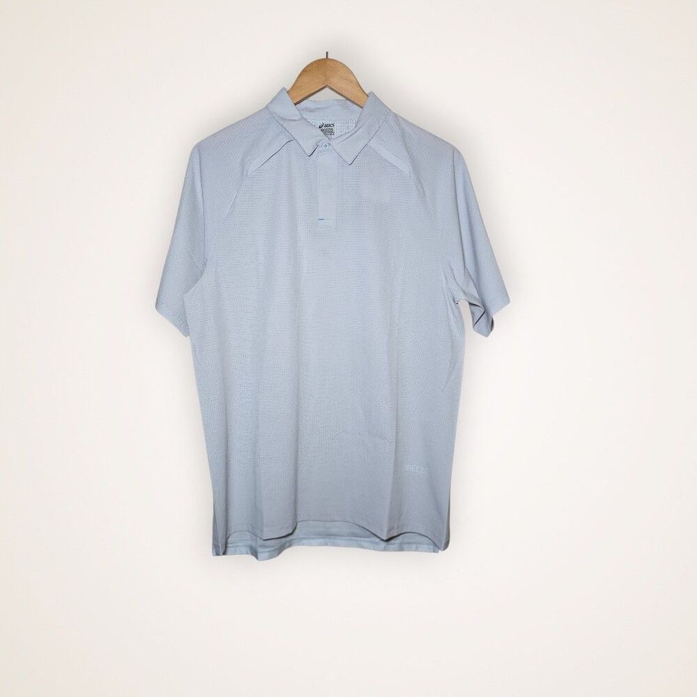 Asics Men’s Medium Glacier Grey Actibreeze Jacquard Polo Short Sleeve Shirt NWT